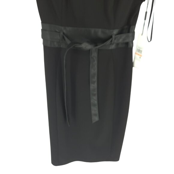 Calvin Klein Crepe Short Sheath Dress Faux Leather Belt Professional Workwear 2 - Picture 3 of 16